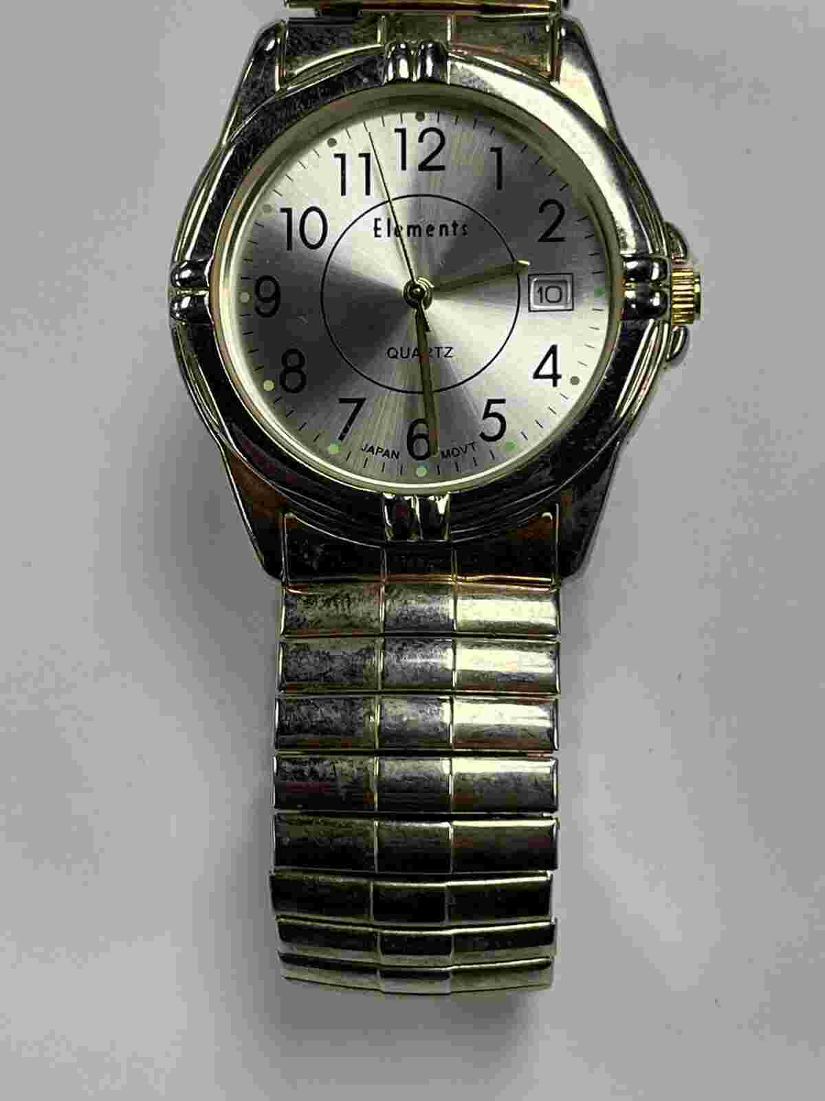 Elements Advanced Stretch Band Easy To Read Grey Silver Dial Quartz Mens Watch
