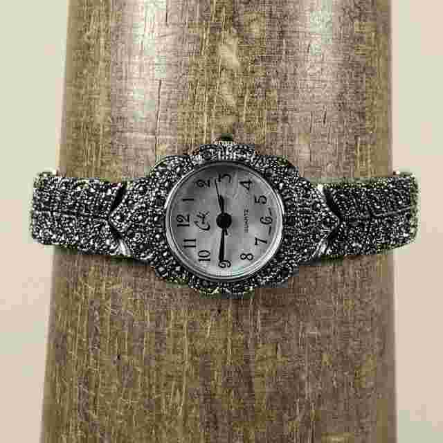 Cache Women CA130 Dress Marcasite Silver Tone Silver Tone Quartz Watch 6 3/4"