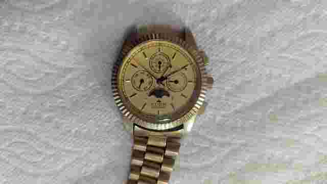 RETRO TRIPLE CALENDAR MOON PHASE SWISS MEN'S QUARTZ WATCH "EDEN " FOR PARTS