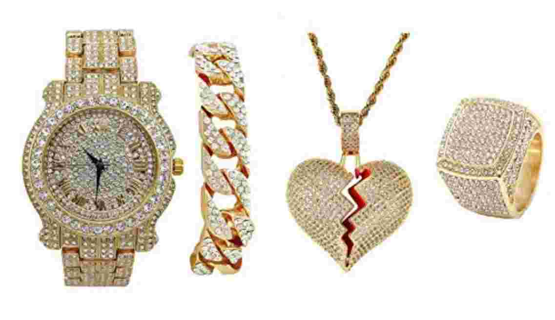 Bling Broken Heart Pendant Luxury Watch Bracelet & Ring Gift Set L0504Heart