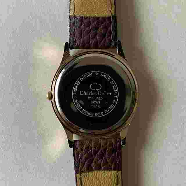 Charles Delon Quartz Watch Brown Strap One Micron Gold Plated Water Resistant
