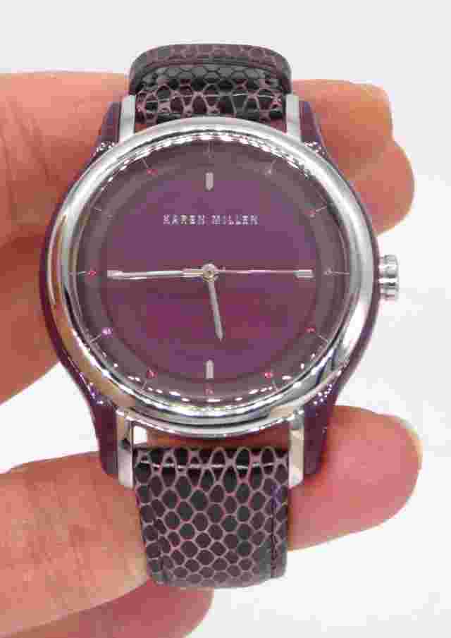Karen Millen KM105U Ladies Quartz Watch Purple Dial Leather Strap Ex Display