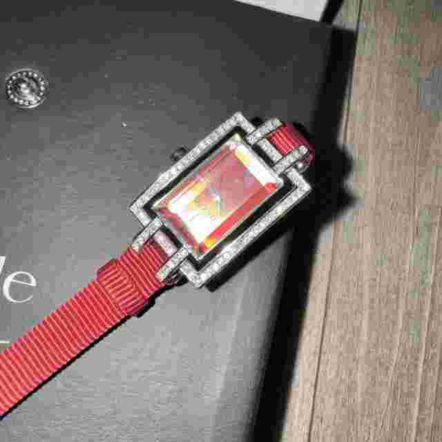 Nicole Miller Watch Red Buckle Band Silver Tone Rhinestones New In Box Women’s