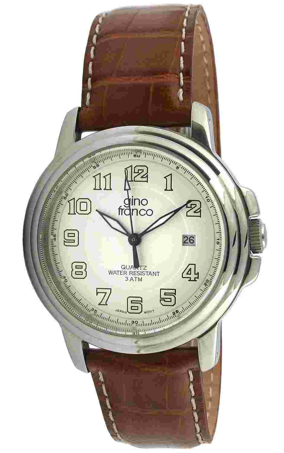 Men's Analog Quartz Round Stainless Steel Case & Genuine Leather Strap Watch