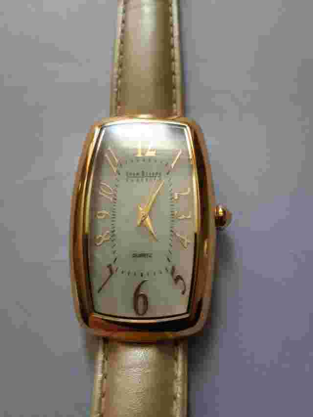 Joan Rivers Classics Collection Watch Metallic Leather Band Mother of Pearl Face