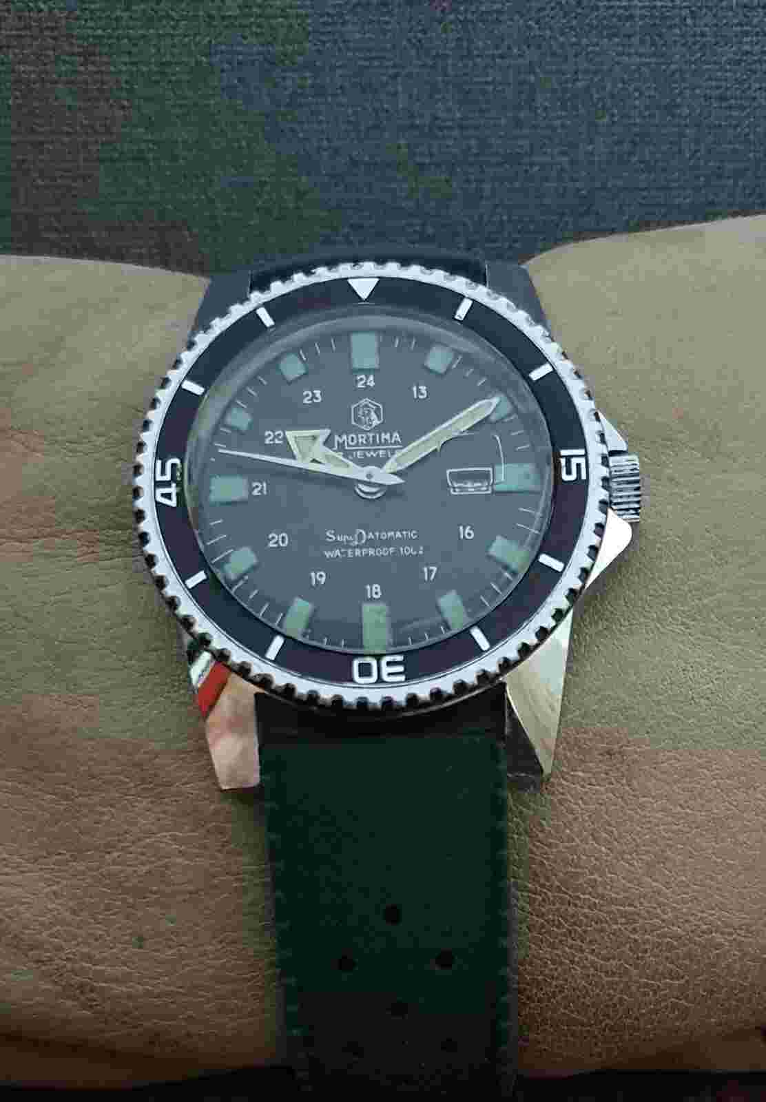 MORTIMA SUPER DATOMATIC DIVER 100m cal. CAT-C66 VINTAGE 70s RARE 17J SWISS WATCH