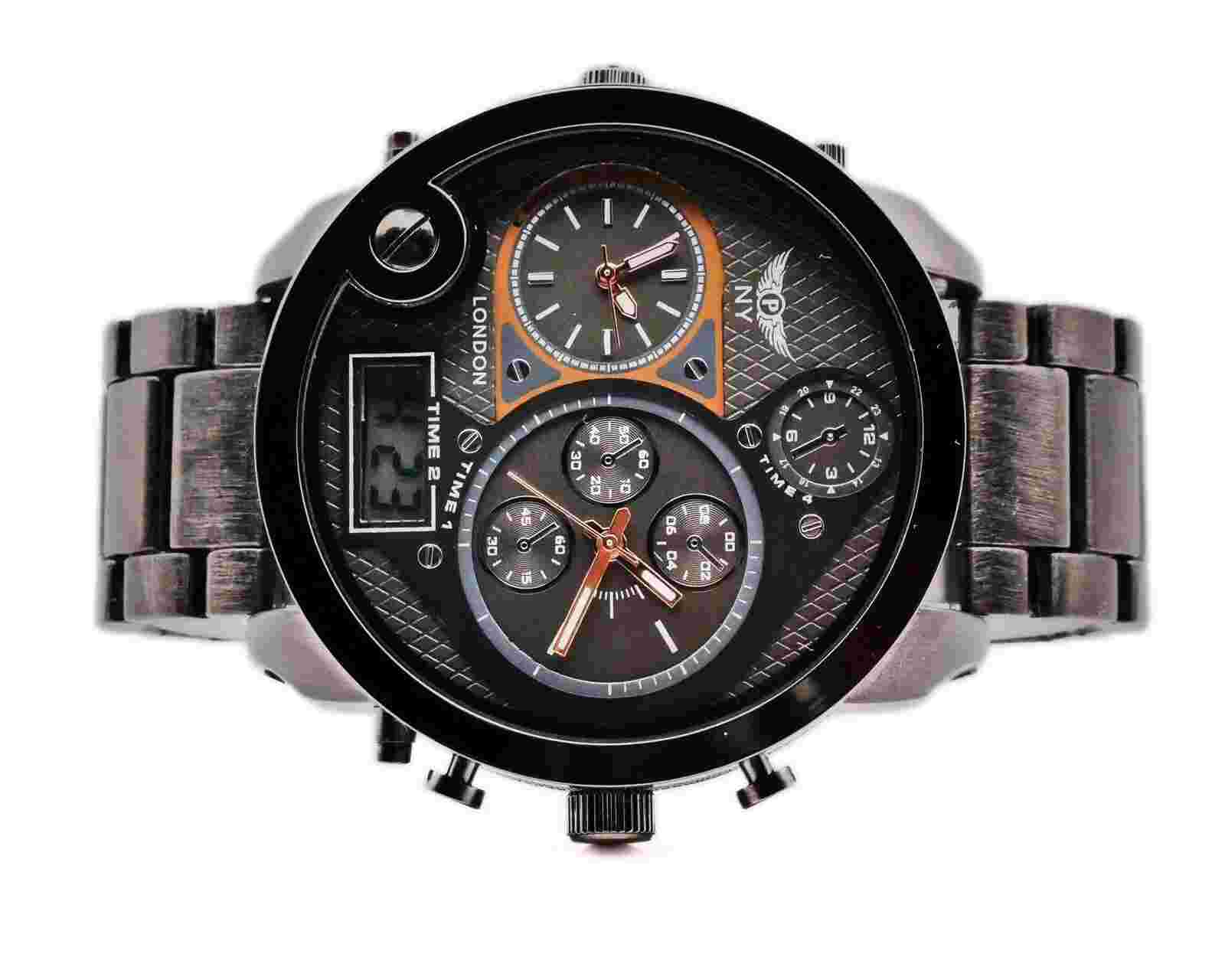 NY LONDON Black and Black face Men’s Metal Strap Date Analog and Digital Quartz