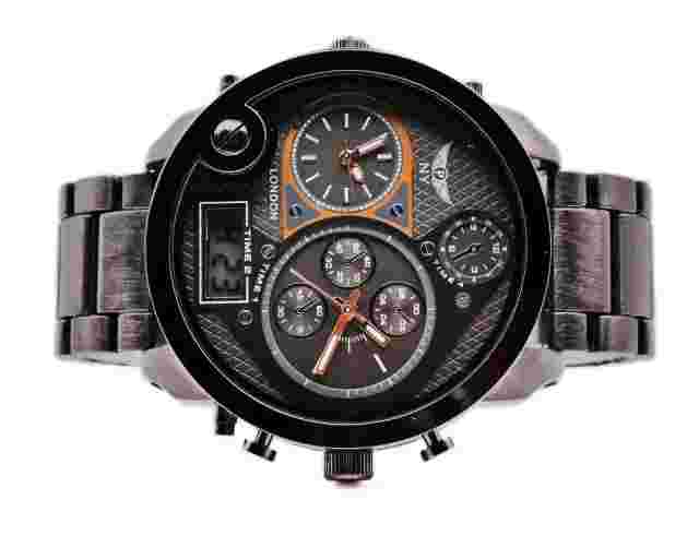 NY LONDON Black and Black face Men’s Metal Strap Date Analog and Digital Quartz