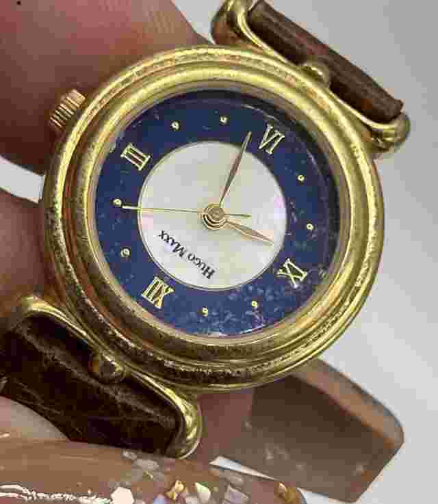 Hugo Maxx Vintage Navy Dial Men's Brown Leather Band Watch 25mm
