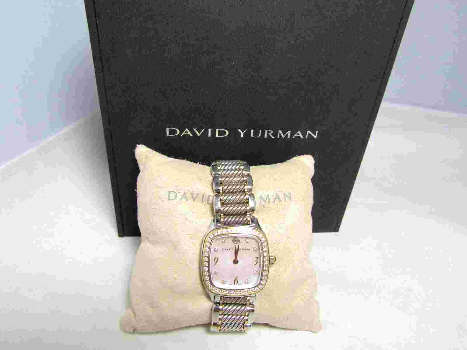 David Yurman Sterling Silver & 18K Gold 25MM MOP Face Diamond Bezel Watch