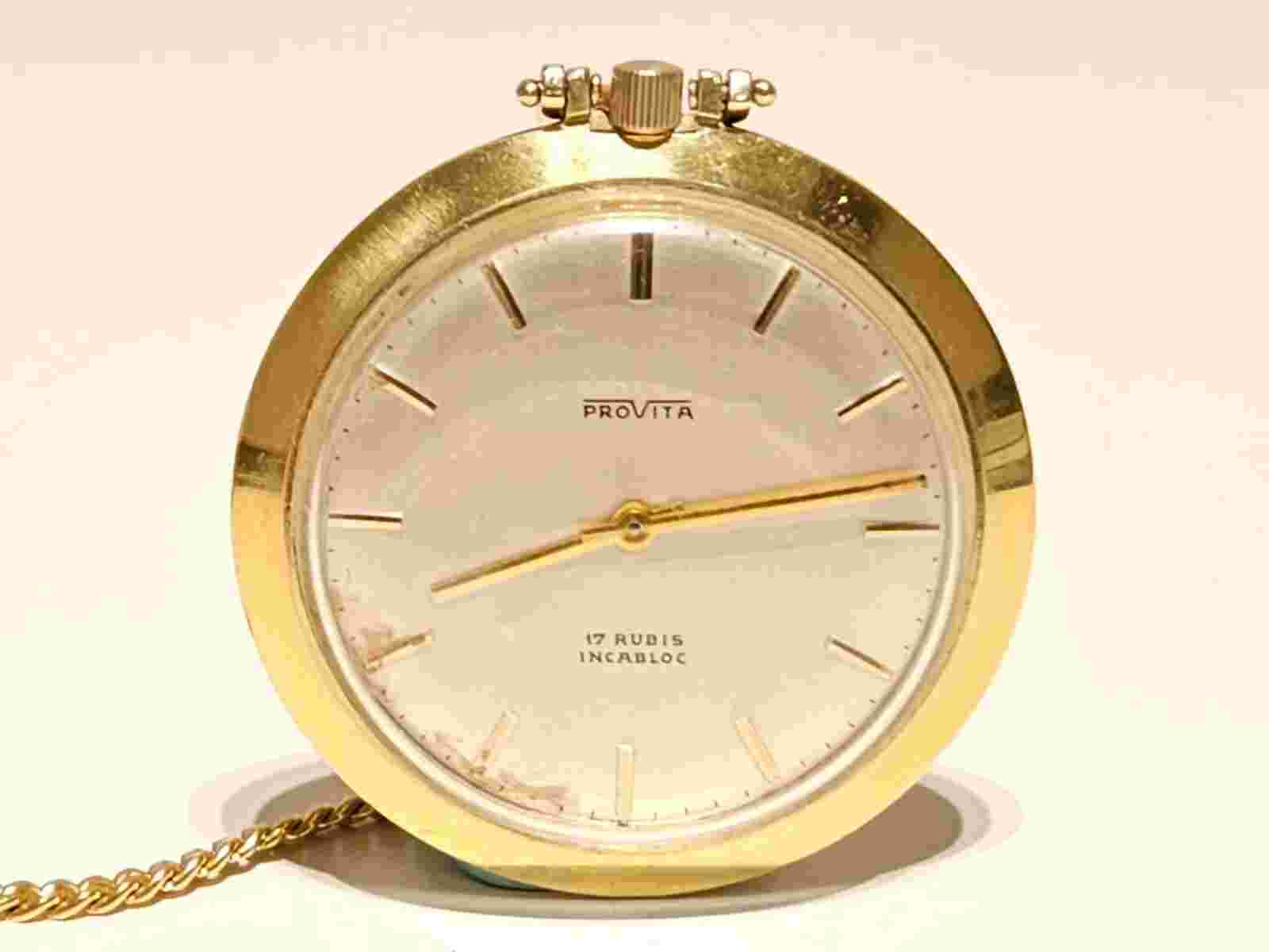 VINTAGE ELEGANT LUXURY GOLD PLATED MEN'S POCKET SWISS MECHANICAL WATCH "PROVITA"