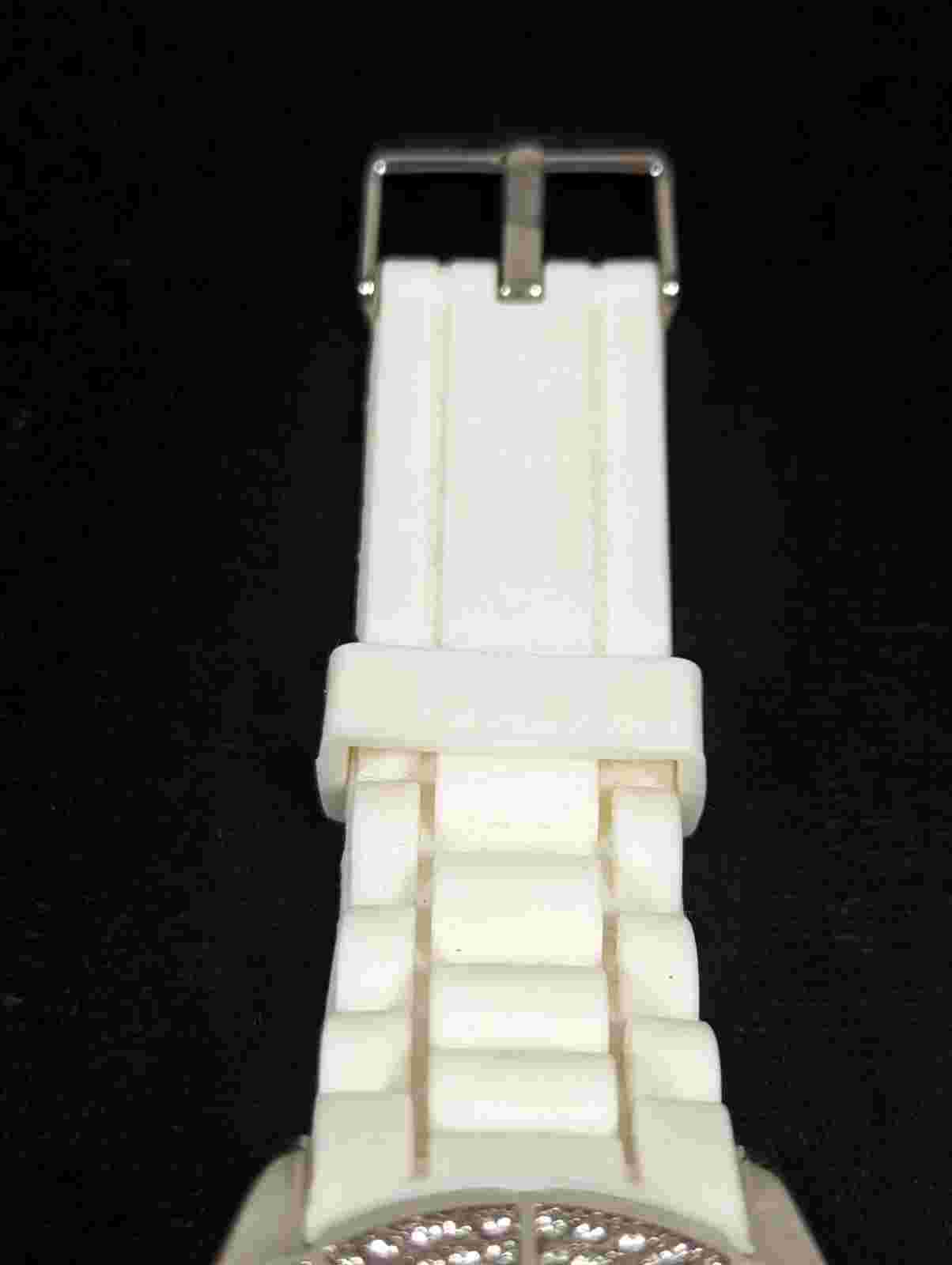 Maurices Womans Silver Tone Dial Crystal Accent White Silicone Band Watch 8.5 in