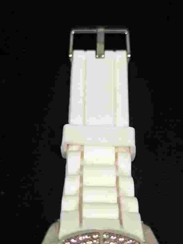 Maurices Womans Silver Tone Dial Crystal Accent White Silicone Band Watch 8.5 in