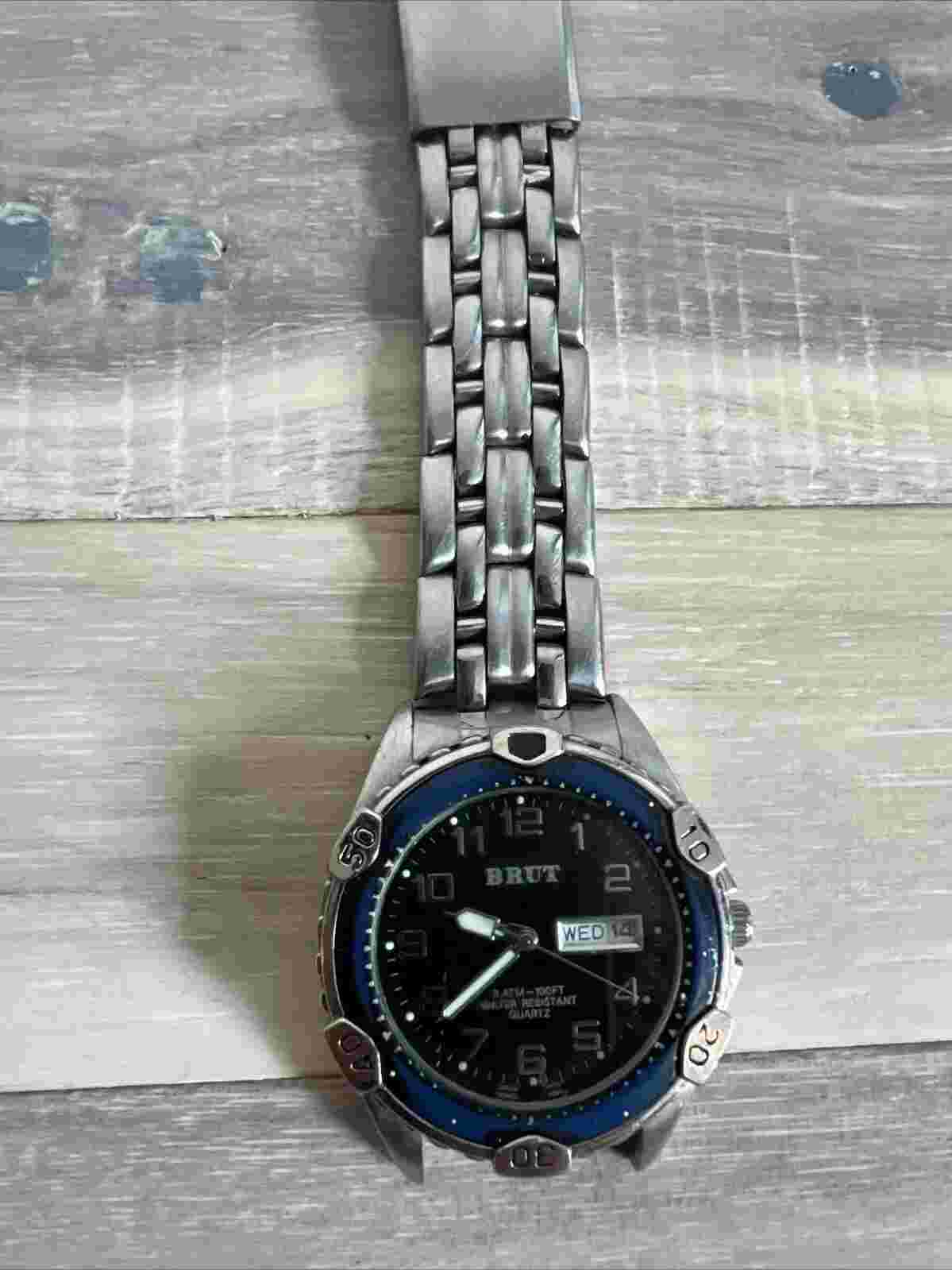 Vintage Men's Brut Day/Date Analog Watch - Untested May Need Battery/Repair