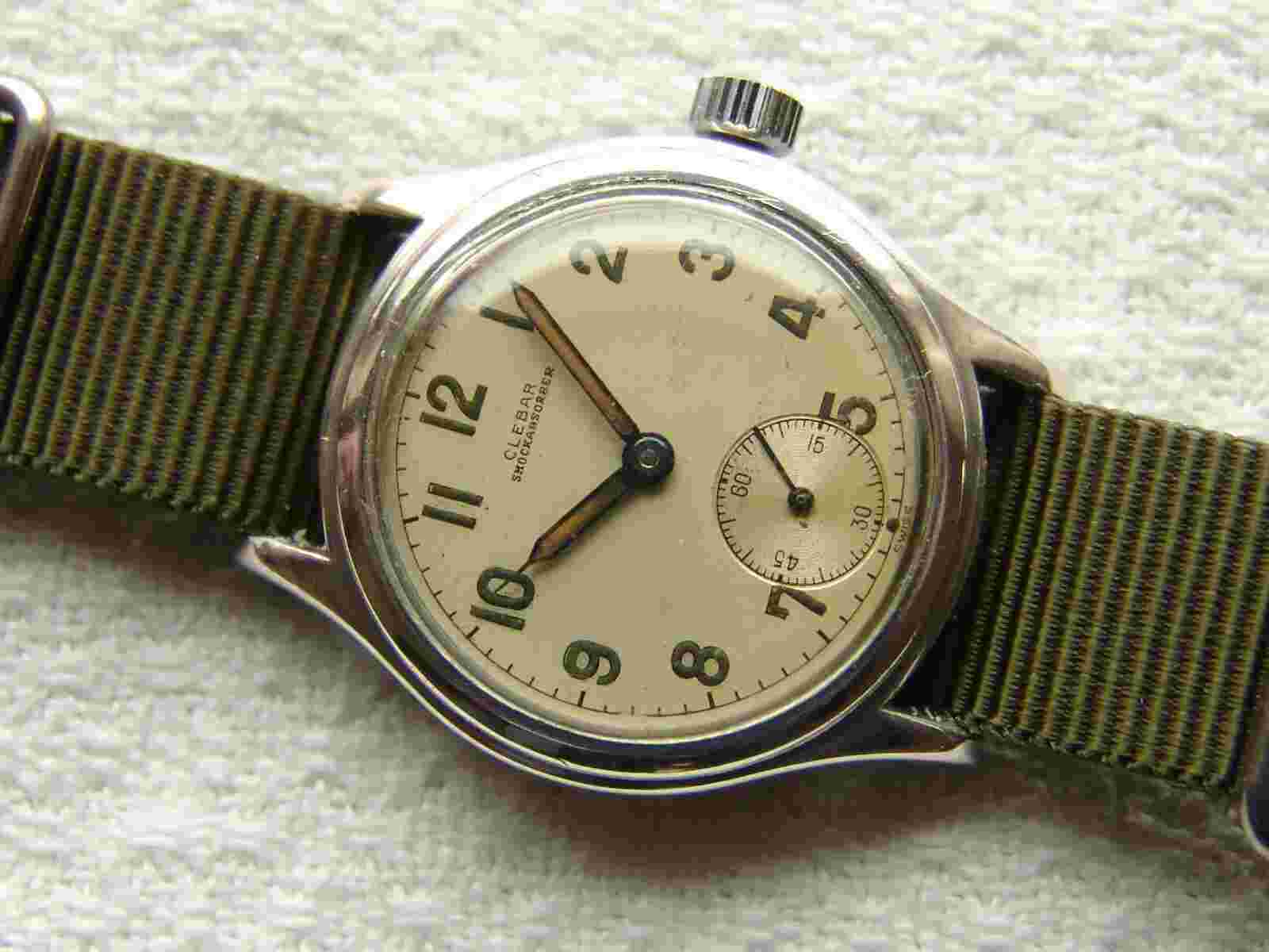 VINTAGE WWII era men's CLEBAR MILITARY COLLECTOR'S WRISTWATCH sterling case