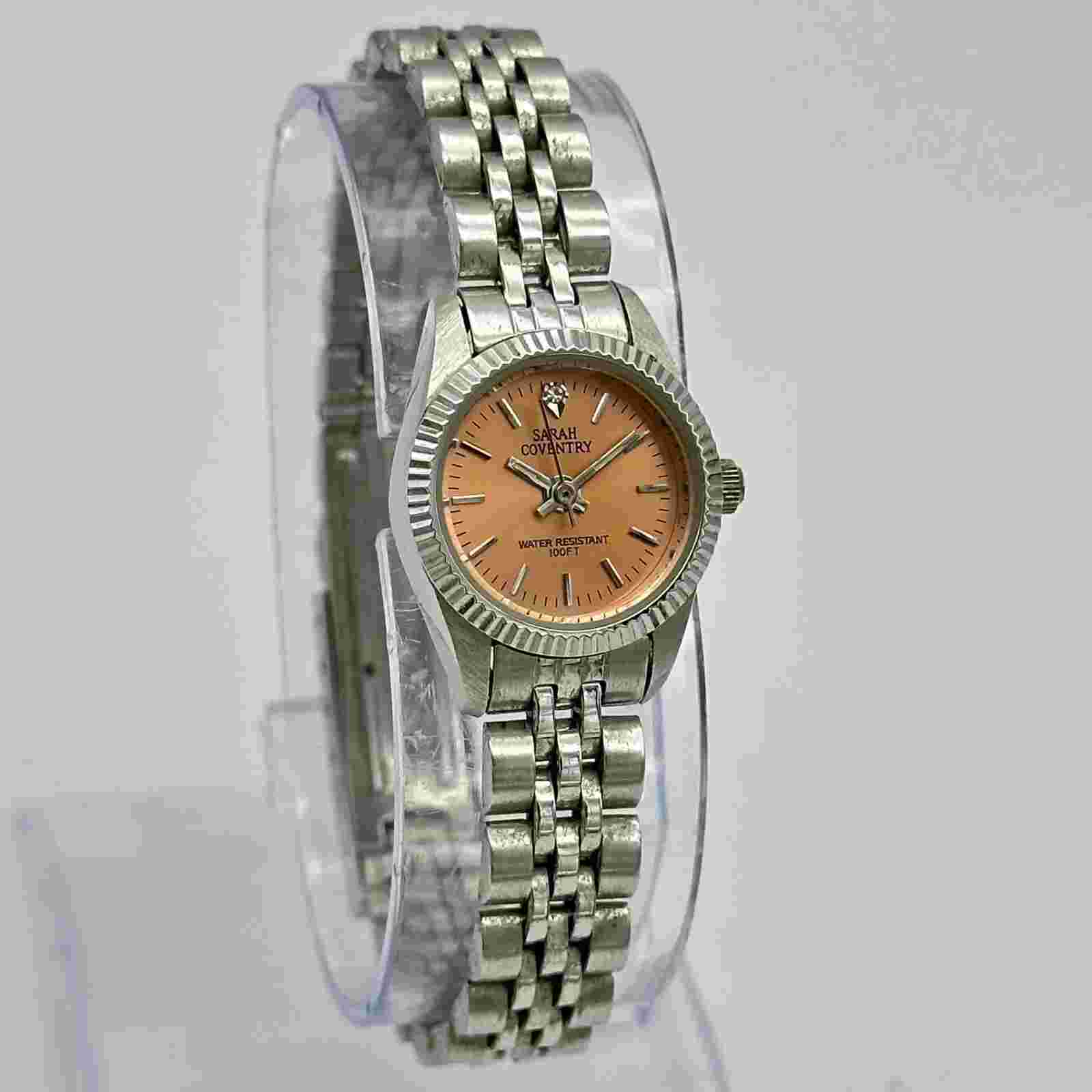 Ladies SARAH COVENTRY Silver Tone Fluted Bezel Diamond Accent Bracelet Watch