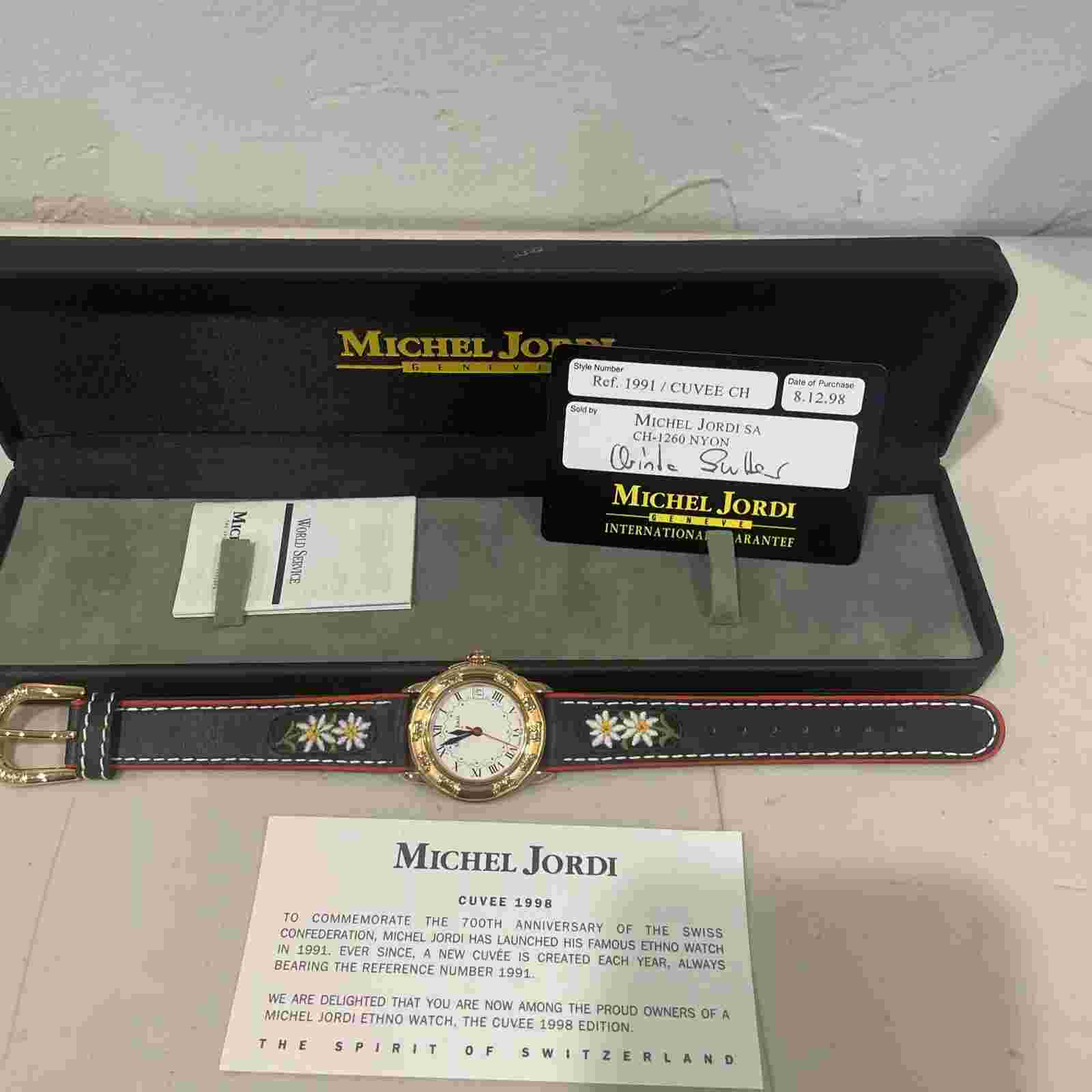 MICHEL JORDI Women's Watch Vintage Gold Tone 1991 Quartz Leather Swiss