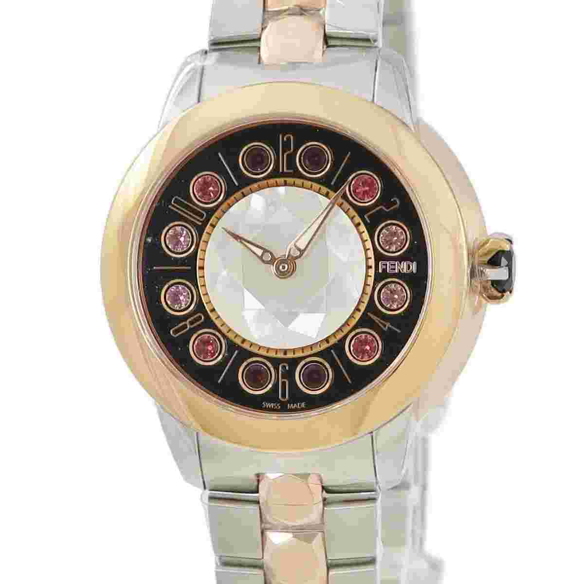 Fendi Eyeshine 33MM F121221500T01 Rose Gold Quartz Womens Watch Black Analog