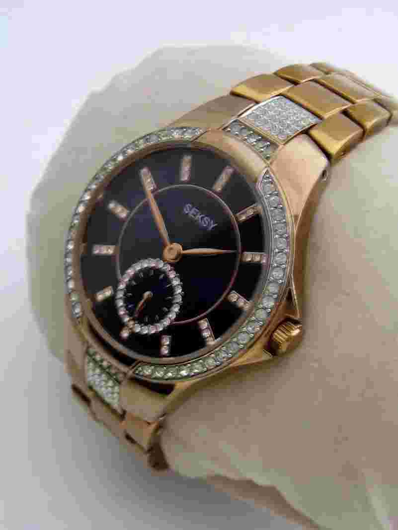 SEKSY BY SEKONDA WATCH WOMENS 2183 GOLD STAINLESS STEEL CRYSTALS GENUINE