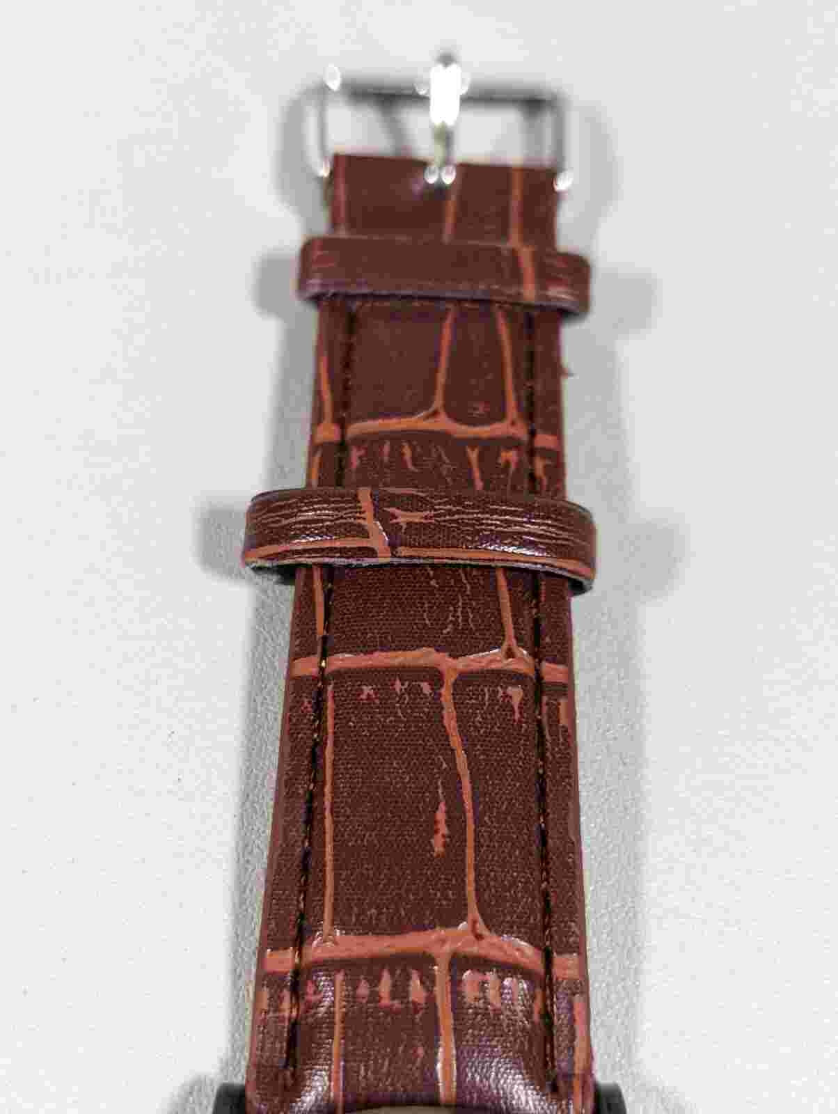 Migeer Black Dial Round Black Case Brown Faux Leather Band Watch