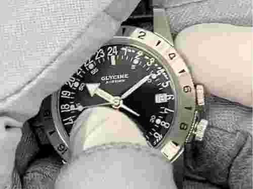 GLYCINE AIRMAN No.1 GMT 36 Ref.GL0370 SS Black Dial Strap Automatic BOX & Papers