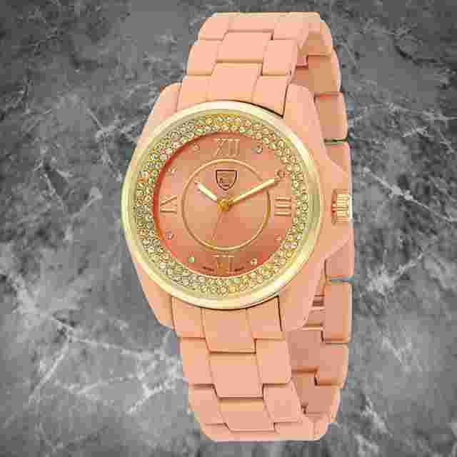 NEW Picard & Cie 9362 Womens Eleanor Peach/Gold Swarovski Crystal Accented Watch