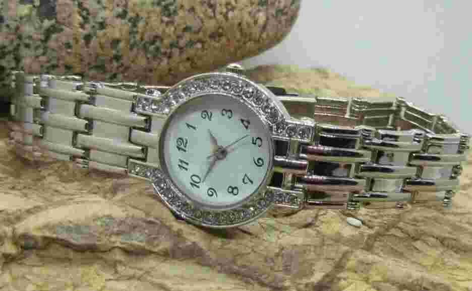 HABAND Rhinestone Bracelet Watch Women's Silver tone NEW BATTERY