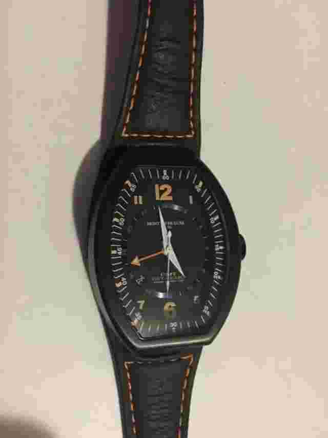 Montres De Luxe Mens GMT Estremo Black orange Tonneau Leather Watch