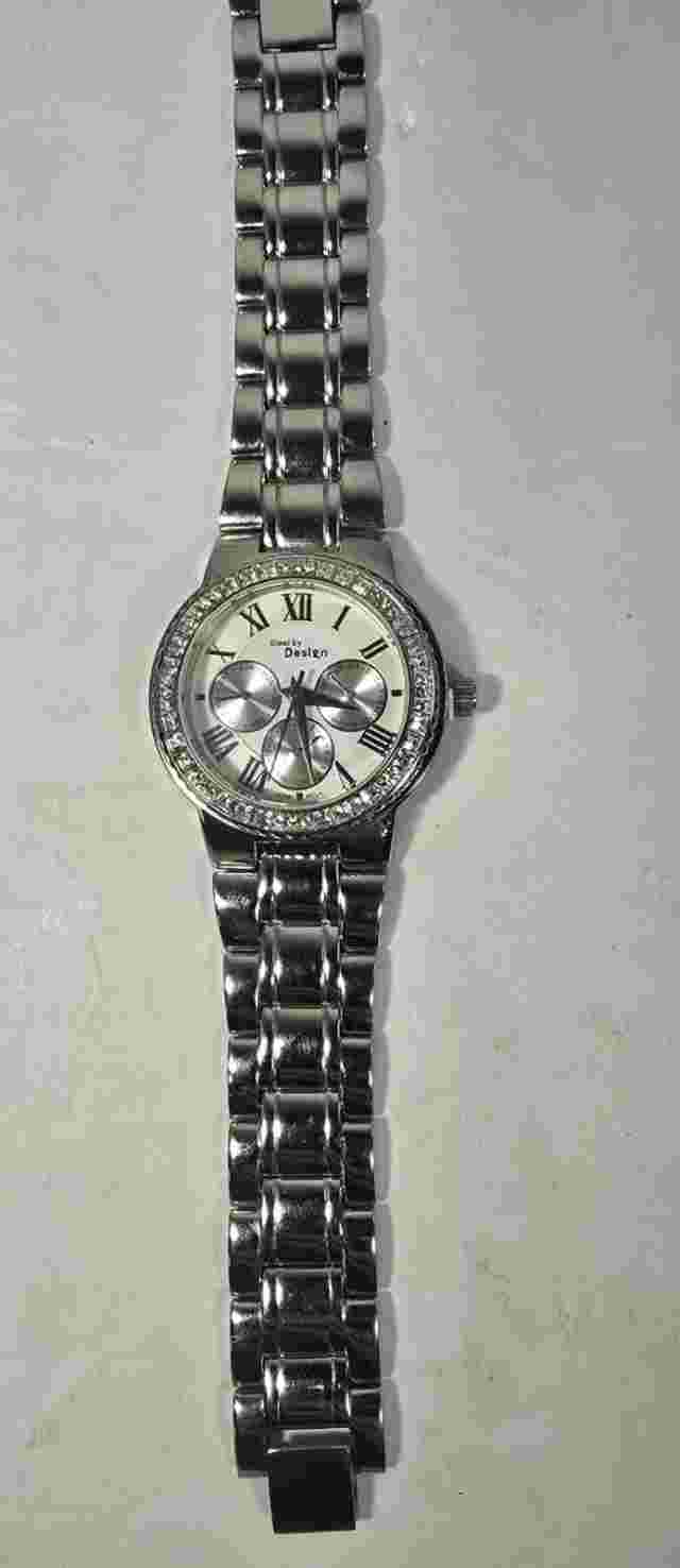 Steel by Design Womens Bracelet Watch Silver Tone Bezel Crystals Water Resistant
