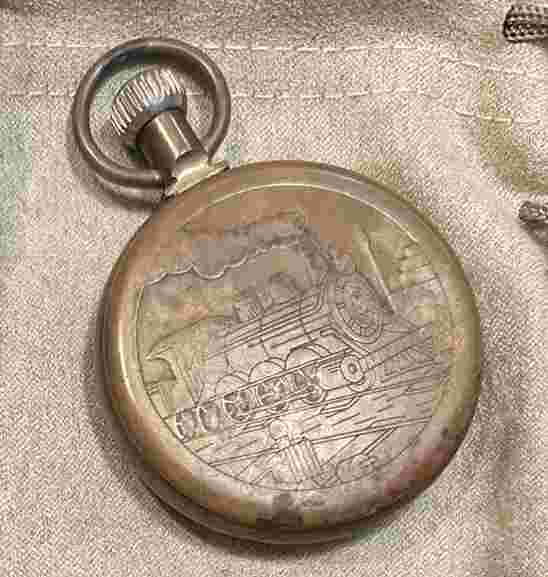 RARE SEARS RAILROAD BRASS POCKET WATCH TRAIN STEAM ENGINE WORKING NO GLASS