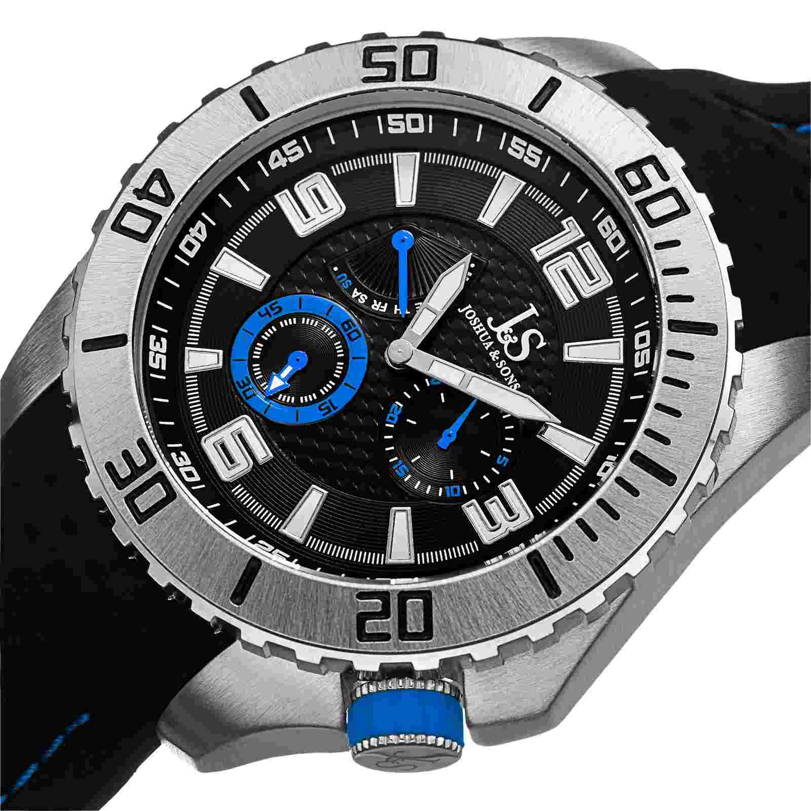 New Men's Joshua & Sons JS53BU Quartz Easy-to-Read Multifunction Silicone Watch