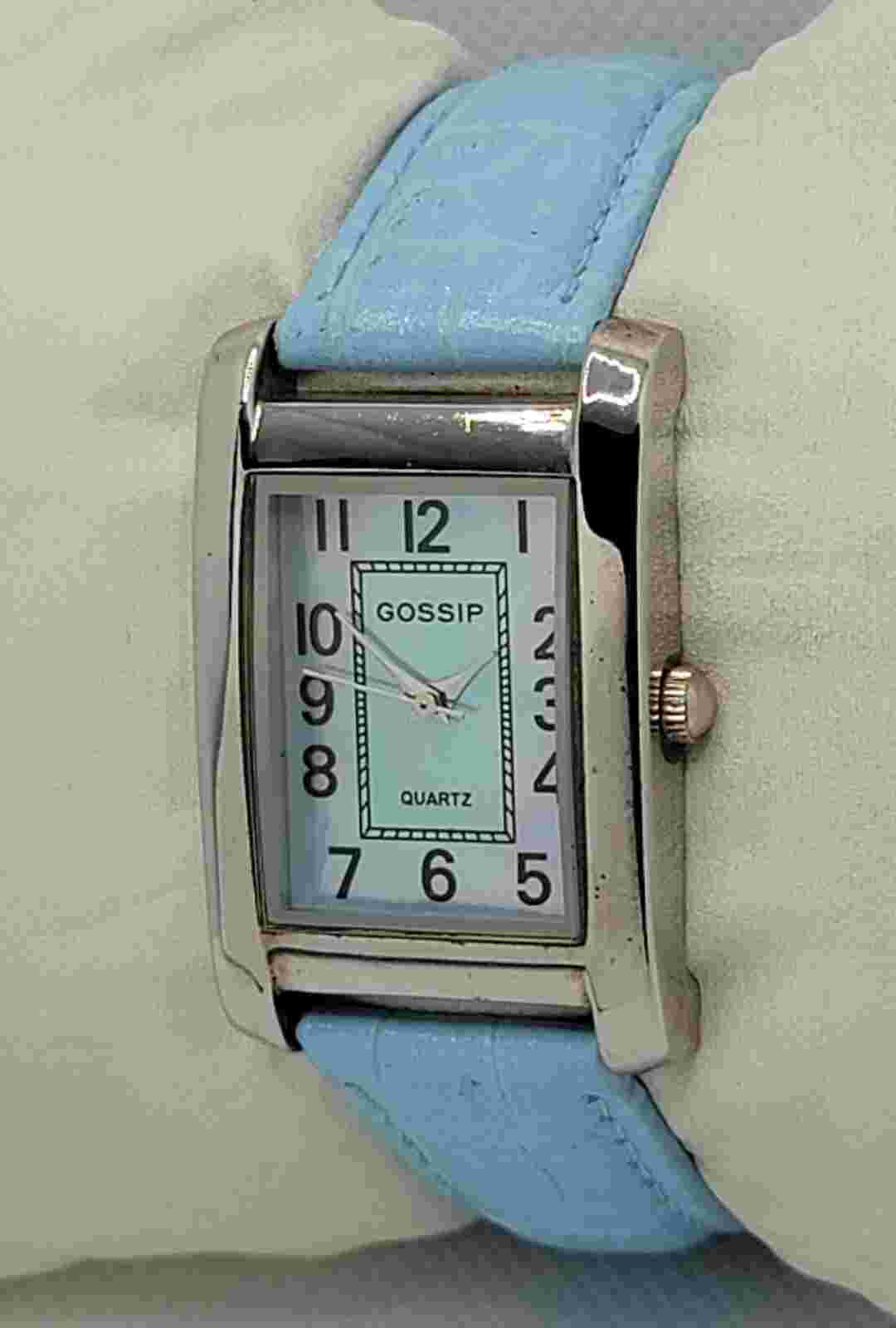 Ladies Gossip Classic Tank Silver Tone Blue Dial Leather Strap Watch L9