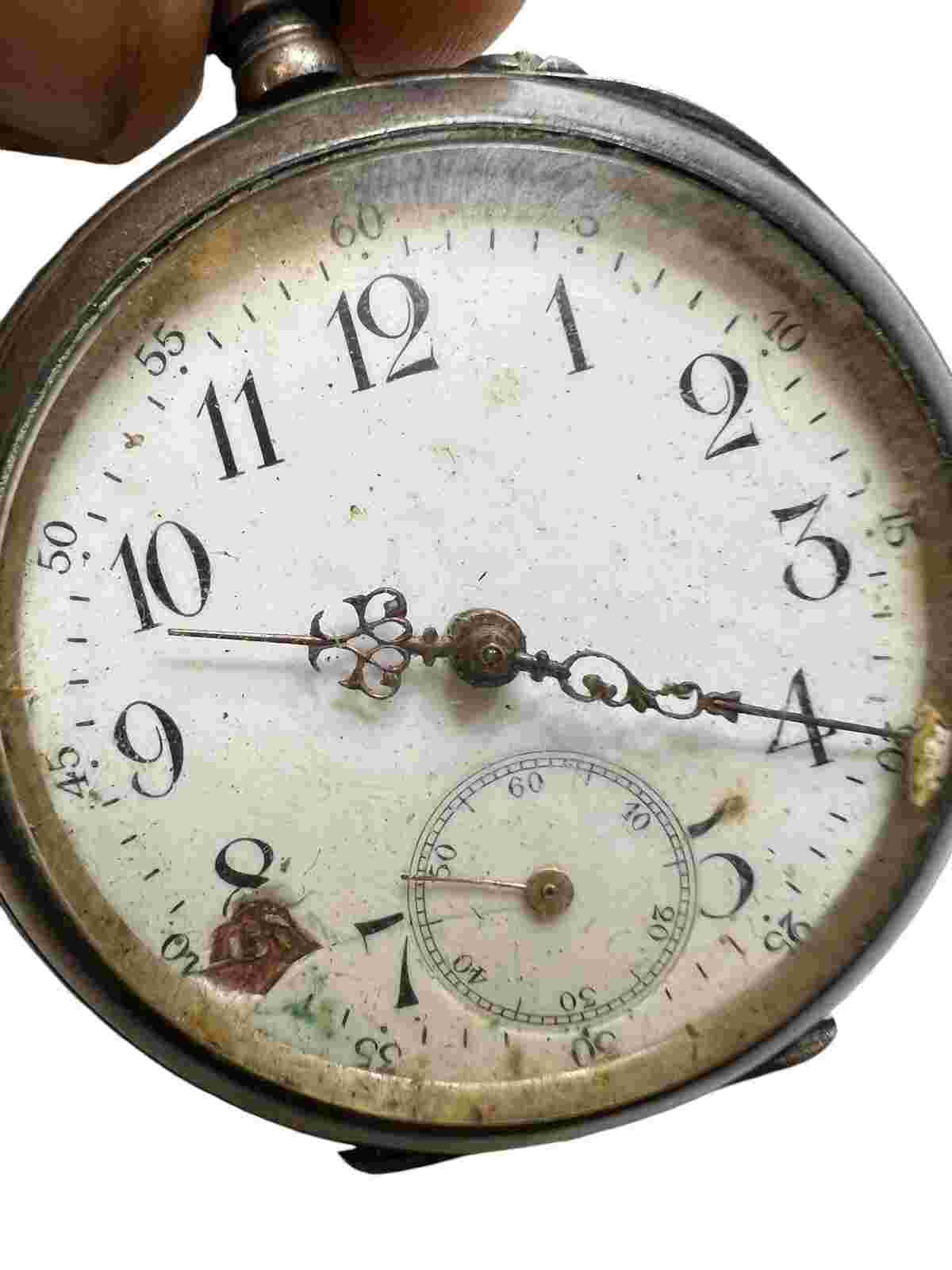 Engraving Men's Open Pocket Watch Sterling Silver 0.800  For Parts Or Repair