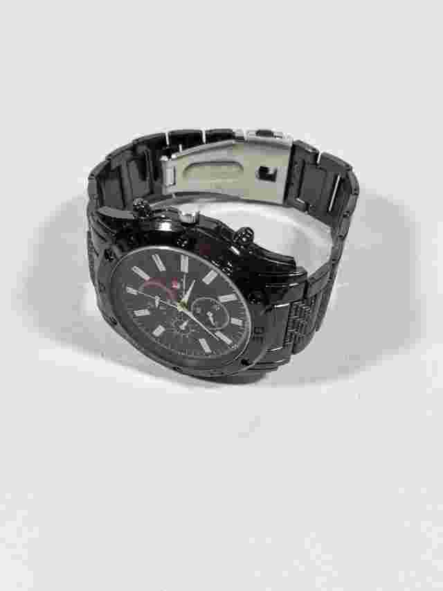 Luis Cardini Black Dial Round Case 46 mm Black Stainless Steel Band Watch 8 Inch
