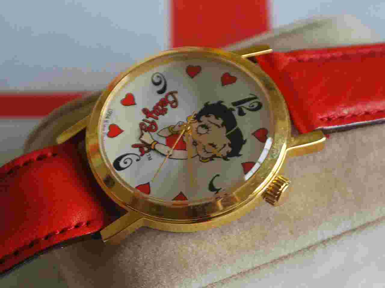 Nice NOS Vintage Betty Boop Gold Tone Manual Wind Lady Watch w/Box