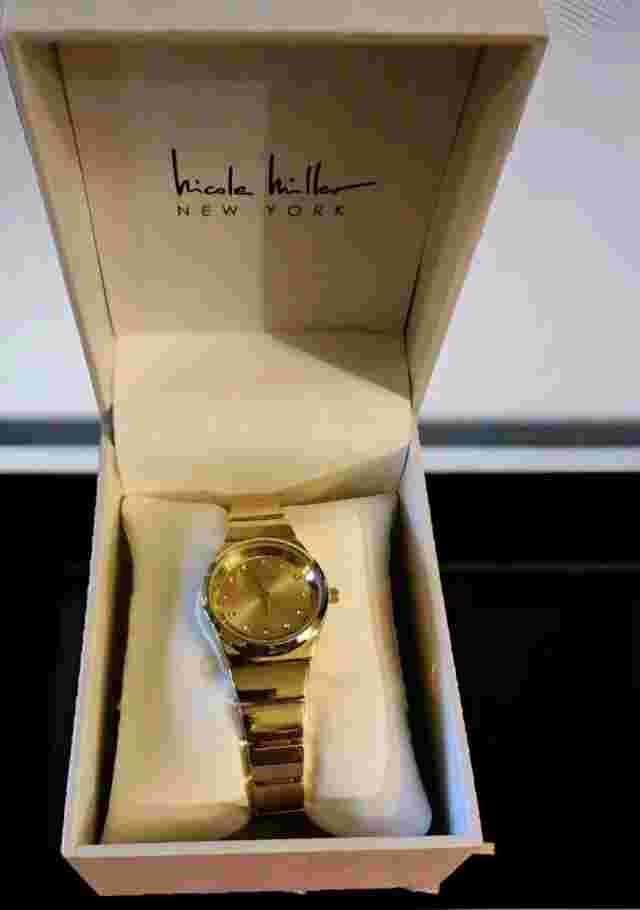 Nicole Miller Watch Gold Tone Analog Second Hand Boxed NEW