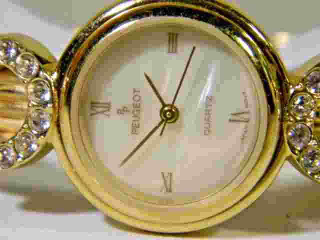 New Gemmed Roman Numeral Peugeot Women's Gold Watch. New Battery 2 Year Warranty