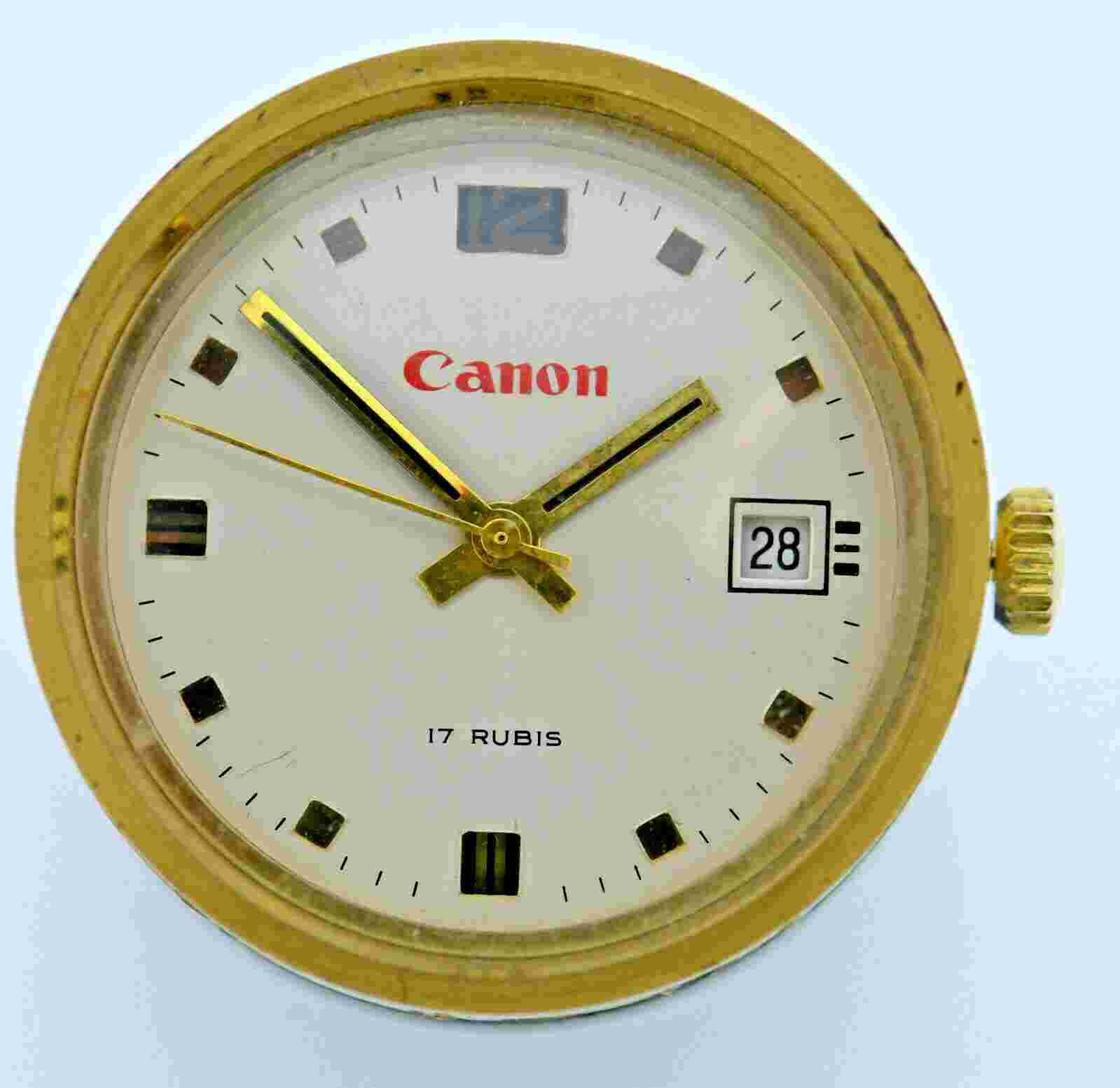 Canon Table Watch Manual Winding Date 17 Ruby Giveaway Paperweight circa 1970