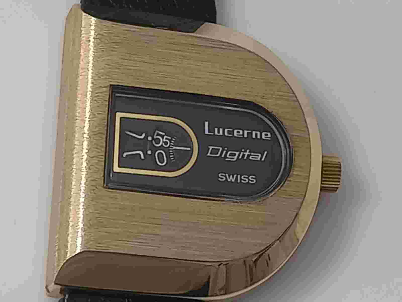 NOS 1960-70'S SWISS LUCERNE DIGITAL JUMP HOUR MANUAL WATCH + SWISS RUBBER STRAP
