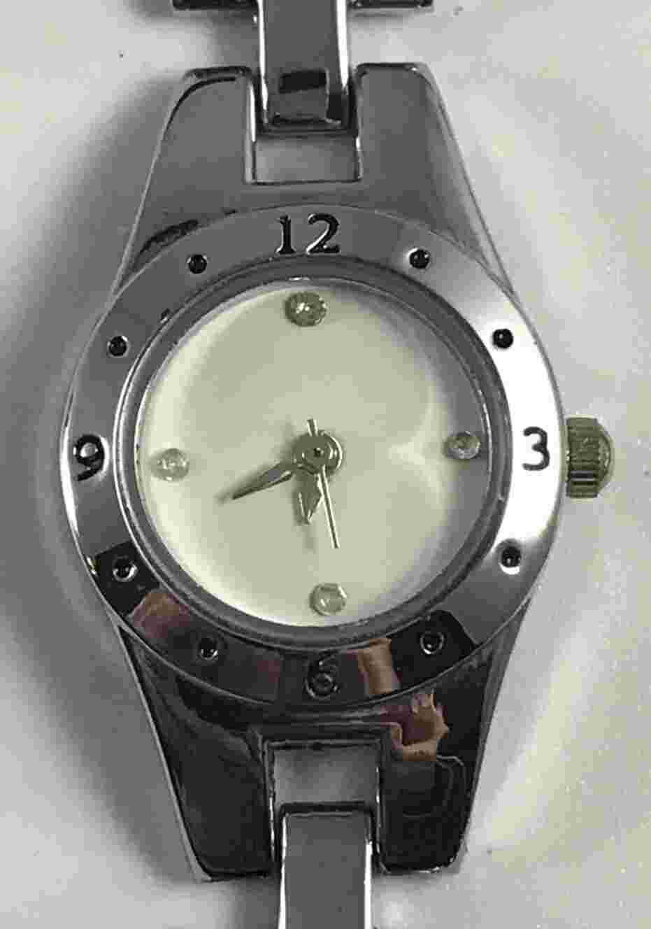 Haband Women’s Silver Tone White Face Round Watch And Bracelet Combo