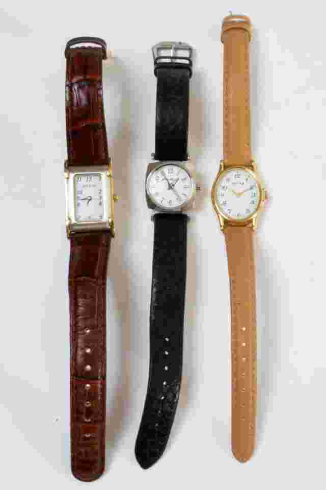 Lot of 3 Ladies Fashion Wristwatches Orvis & Eddie Bauer Black Red Brown Bands