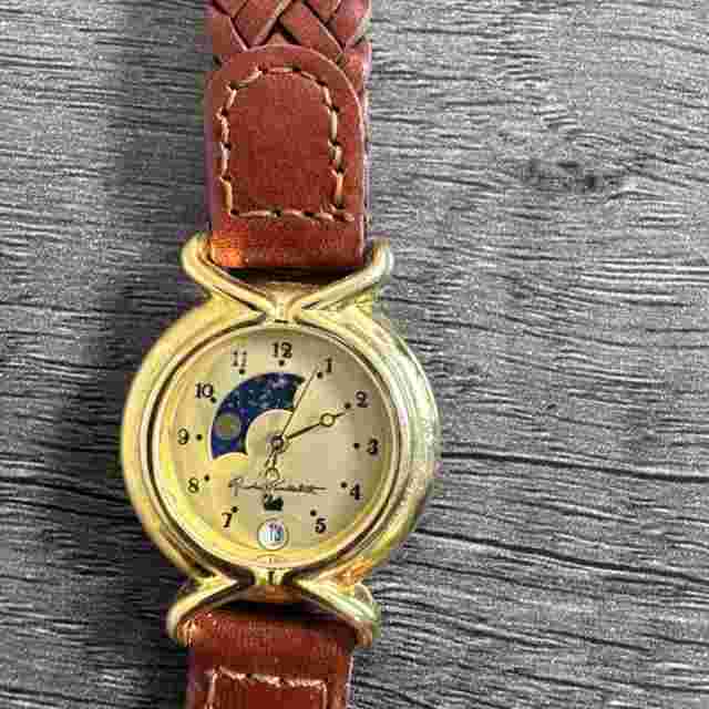 Gloria Vanderbilt Watch Quartz Women Moon Phase Gold Tone Leather MISSING DIAL