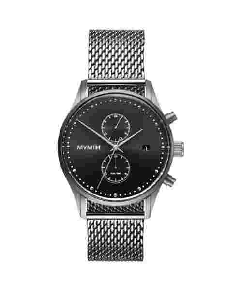 MVMT wristwatch men's VOYAGER dual time stainless steel round type black dial