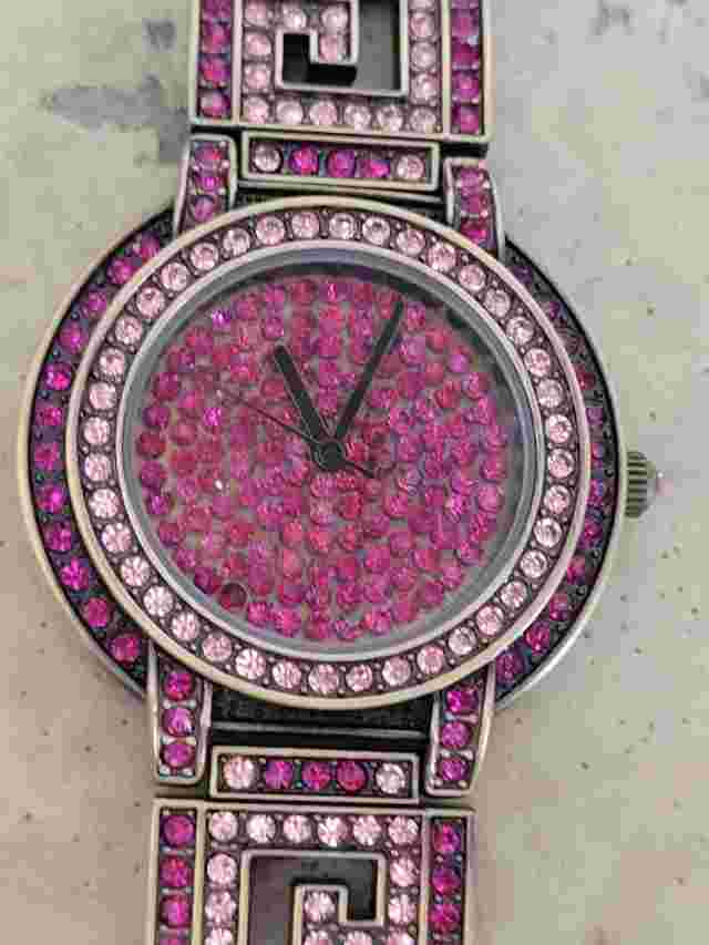 HEIDI DAUS "Greek Key" Pave' Fuchsia Crystal Bracelet Watch