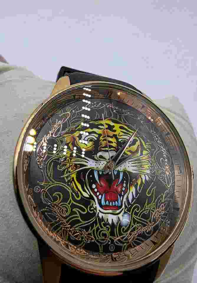 Ed Hardy Tiger Men's Matte Black Silicone Strap Watch Japan Movement New Battery