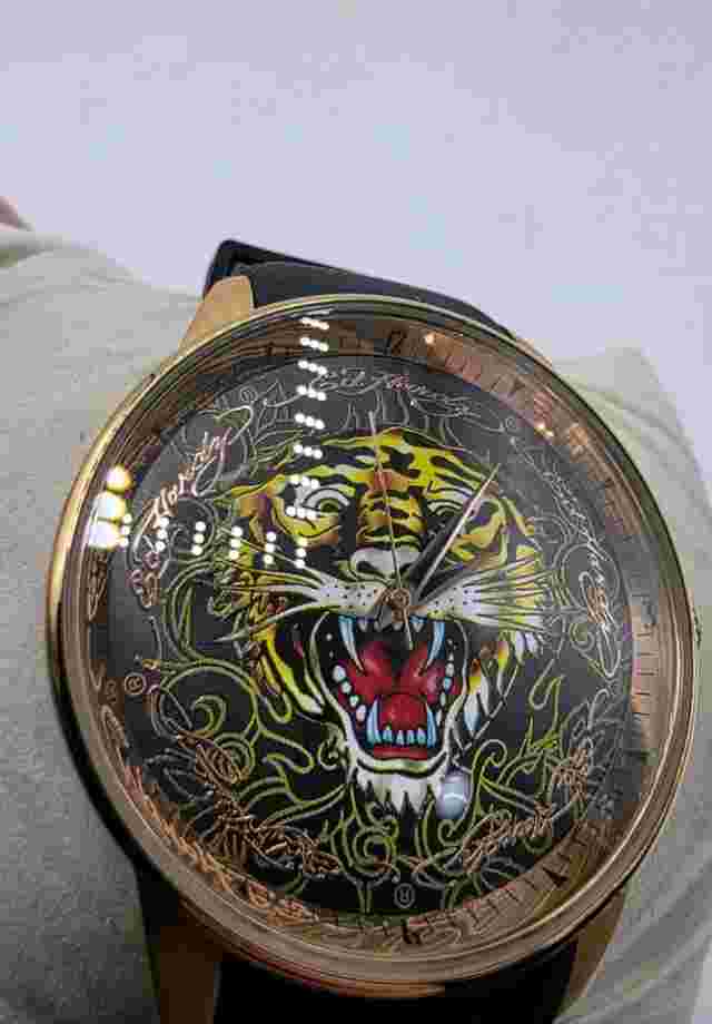 Ed Hardy Tiger Men's Matte Black Silicone Strap Watch Japan Movement New Battery