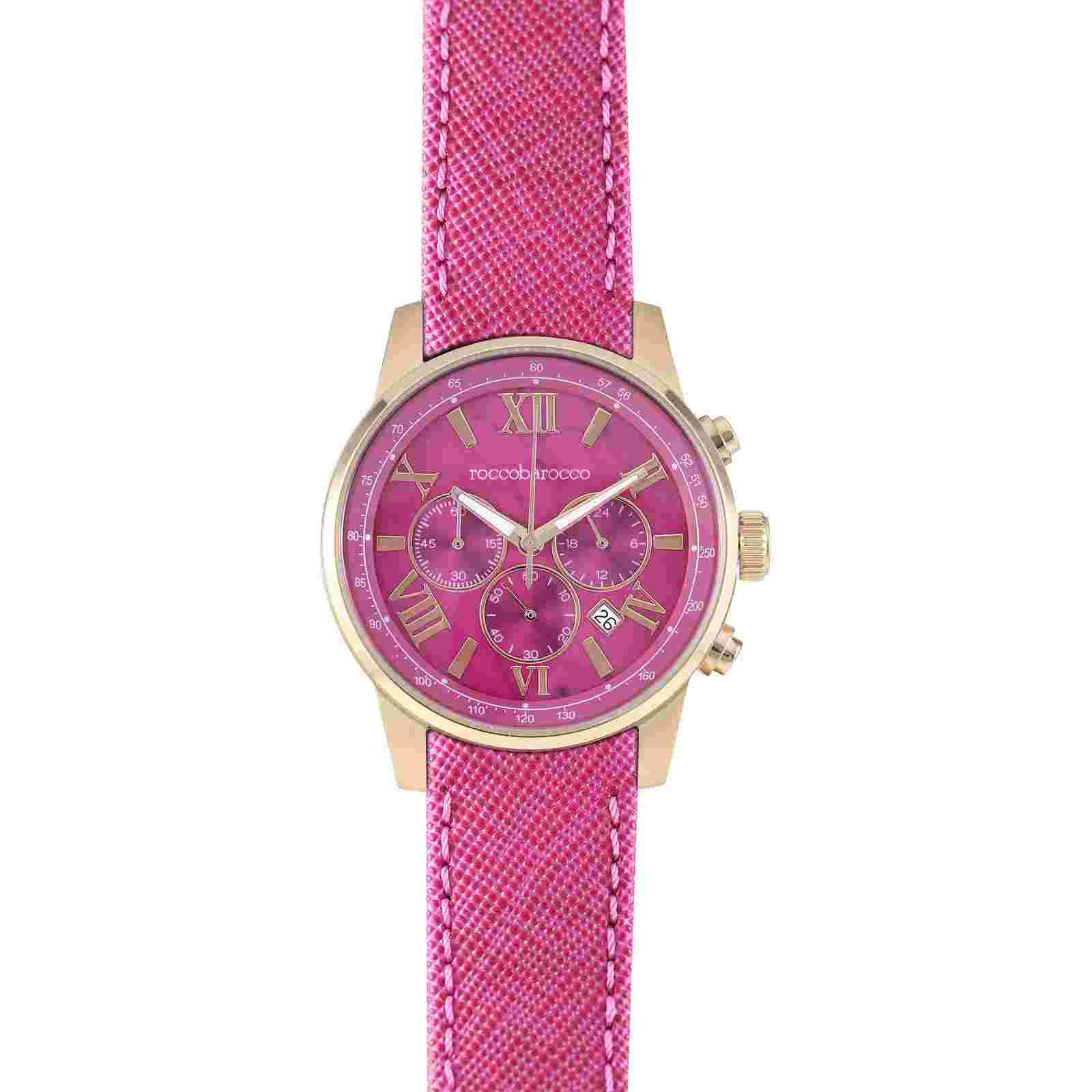 Unisex Watch ROCCOBAROCCO SPORT Chrono Rose Leather Cordura Coloured 50mt