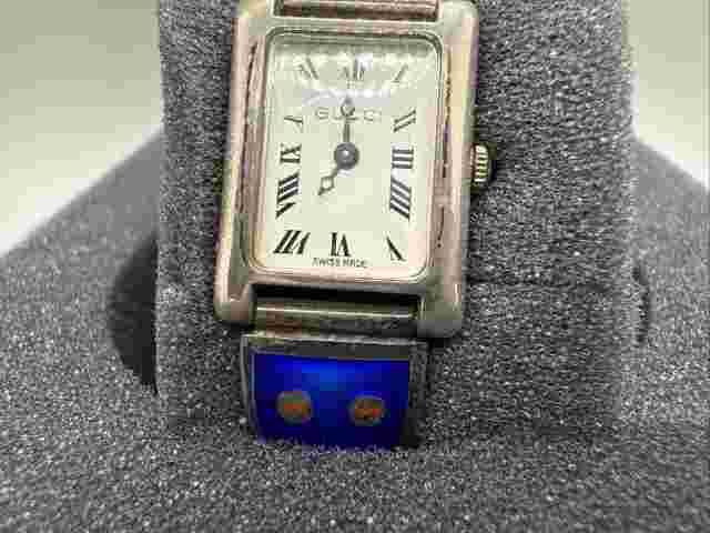 GUCCI BLUE ENAMEL Watch BRACELET Silver 2.1 Oz Braid Vintage Belt Authentic