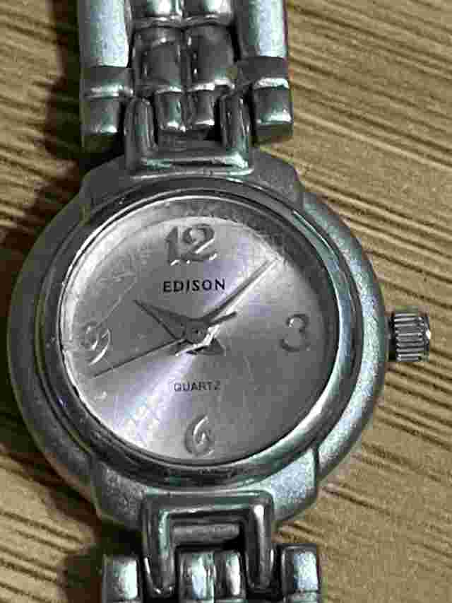 Vintage Ladies Edison Silver Tone w/ Pink Dial Watch Silver Bracelet Band GREAT!