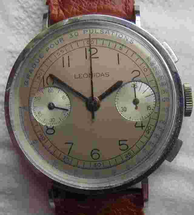 Leonidas chronograph mens wristwatch cal. Valjoux 22 load manual refinished dial